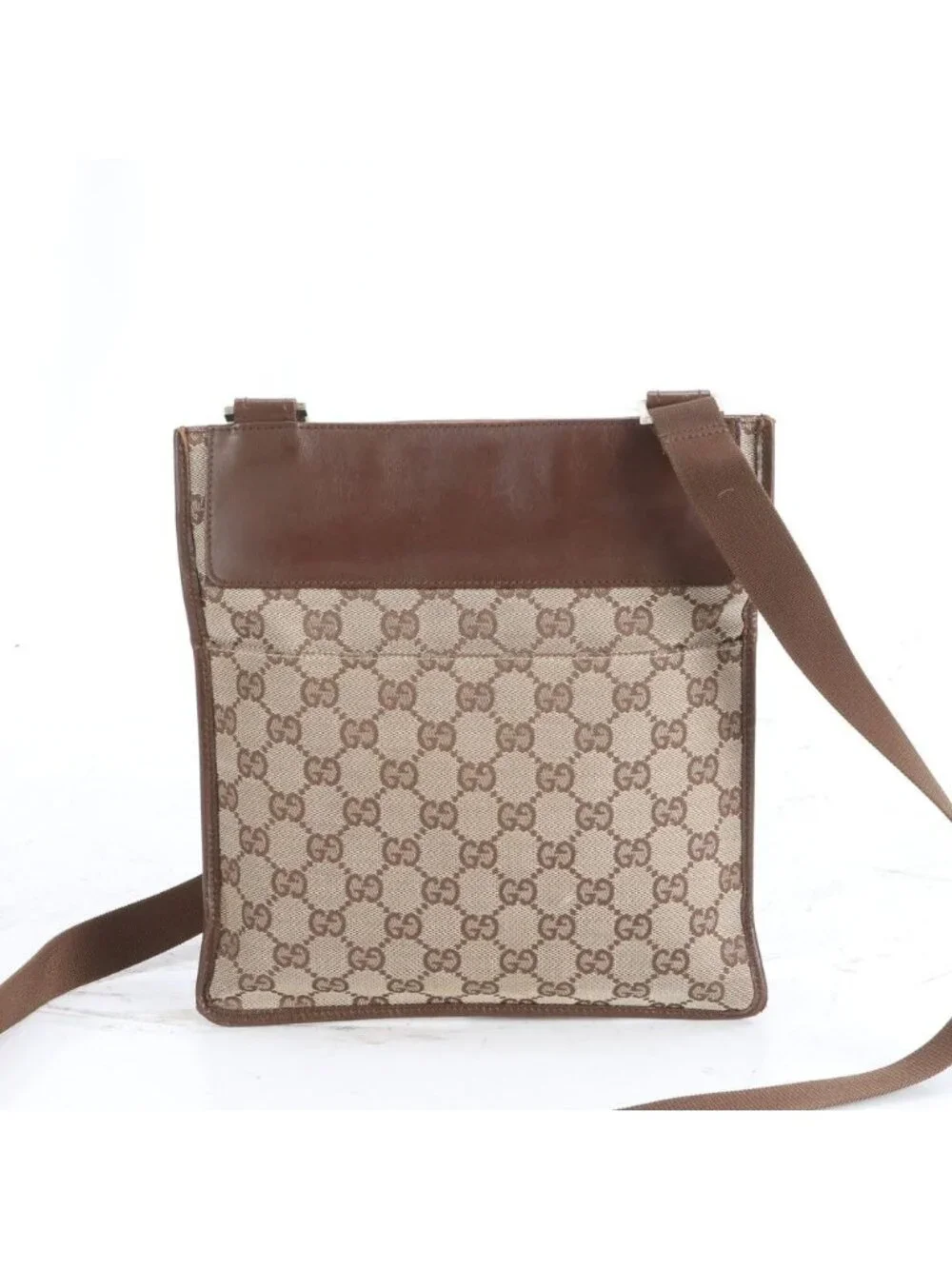 Gucci GG Canvas Leather Shoulder Bag Crossbody Messenger Brown
